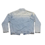 Light blue denim jacket on a white background