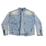 Light blue denim jacket on a white background