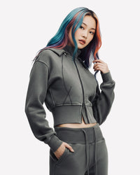 Washed Cropped Zip-Up Hoodie